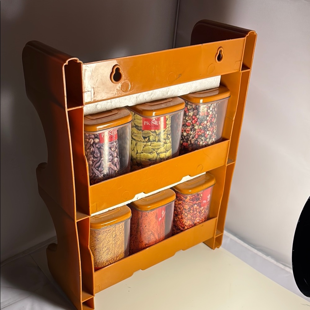 Plastic Orangish brown Kitchen Food/ Spices Storage Rack with Plastic Jars - Picture 6 of 6